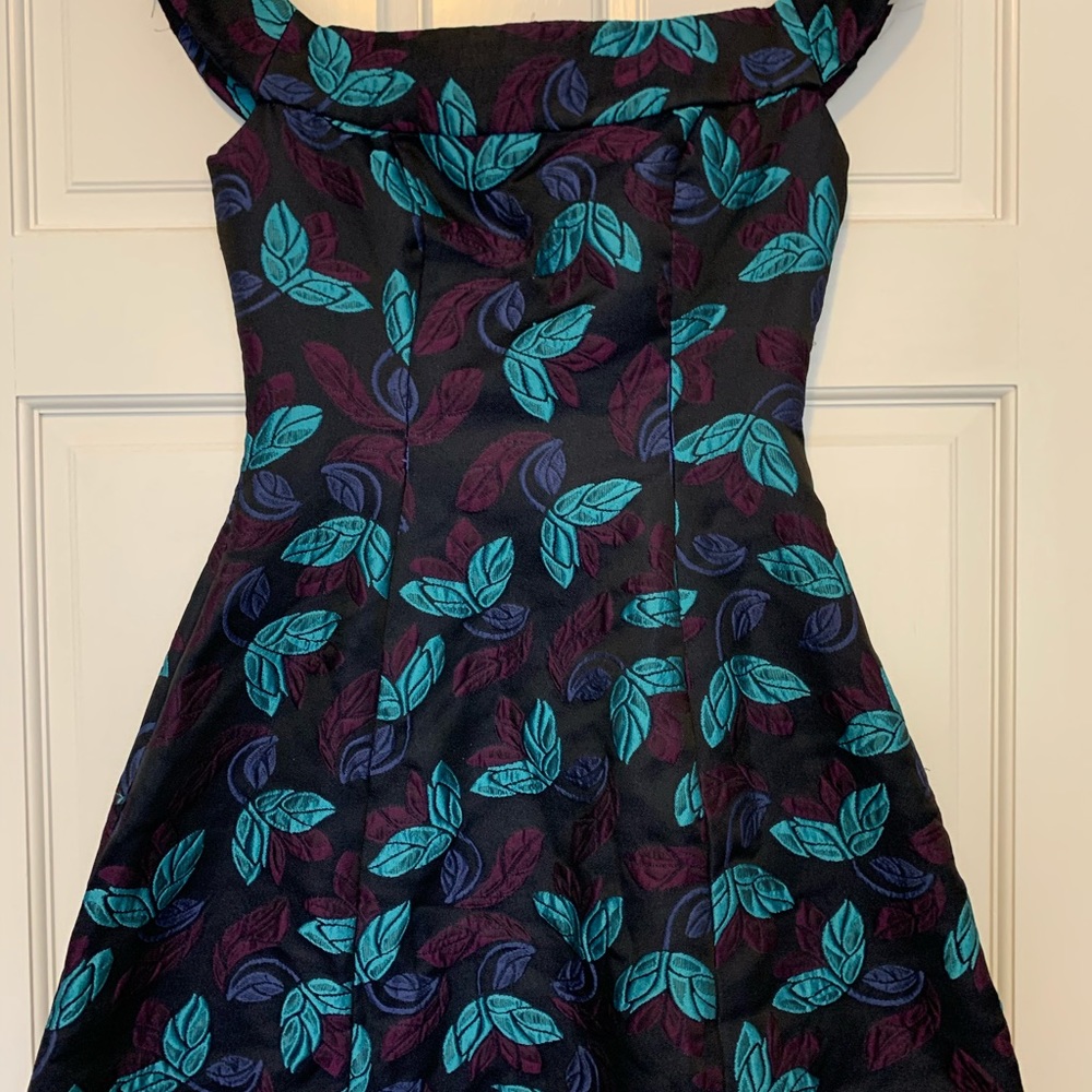 Cynthia rowley size 2 party mini dress with purple, teal, and blue over black